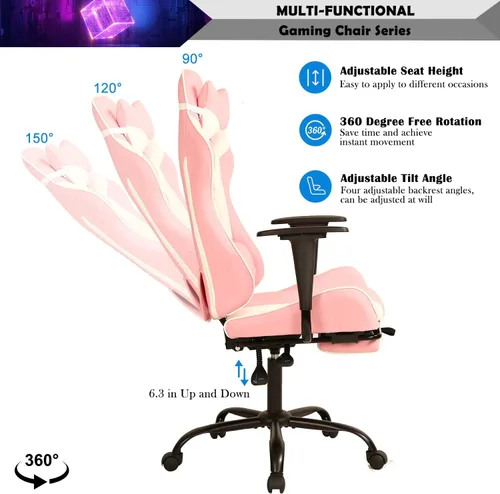 Vista 5 de Silla de juegos para adultos con reposapiés, silla de PC, silla de jugador, silla de juegos, silla de juegos económica, silla de escritorio