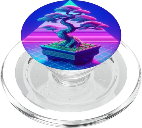 Vista 7 de Bonsai Tree Vaporwave Retrowave Synthwave Outrun Aesthetic PopSockets Adhesive PopGrip