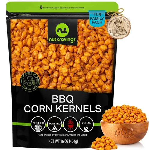Vista 17 de NUT CRAVINGS - Granos de maíz crujientes tostados - Sabor a barbacoa asado y salado (8 oz - 1 paquete) empacado fresco en bolsa resellable
