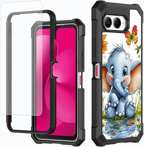 Vista 66 de Funda para T-Mobile Revvl 7 de 6.6 pulgadas con protector de pantalla, policarbonato duro de doble capa resistente y TPU suave a prueba de golpes