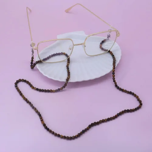 Vista 6 de KAI Top Cadena de lentes de sol de moda con cuentas de piedra natural, cadena con cordón para máscara facial para mujer