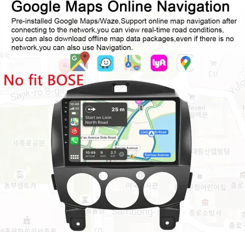 Vista 6 de para Android 13 Mazda 2 Radio 2007-2014 navegación GPS con receptor inalámbrico Carplay Android Auto 9 "IPS HD pantalla táctil Cámara invertida