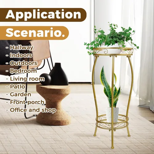 Vista 13 de Kavlium Paquete de 2 Soportes para Plantas de Interior y Exterior, Soportes Altos de Metal Negro Resistentes al Óxido y Estables, Estante