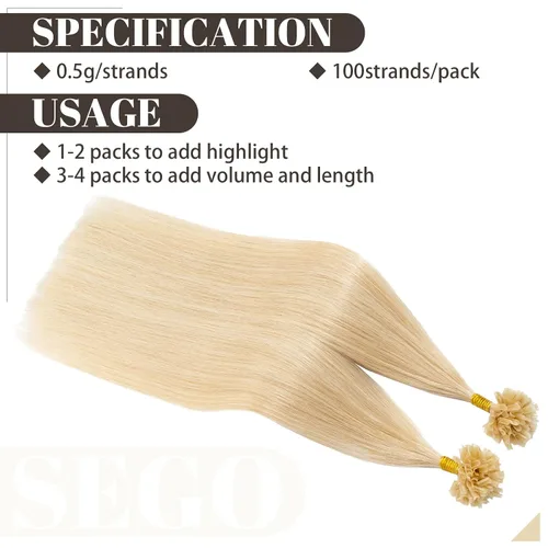 Vista 110 de SEGO Extensiones de cabello humano con micro cuentas, extensiones de cabello humano con micro bucle, lacio, natural, fusión fría, 1.76 oz/paquete