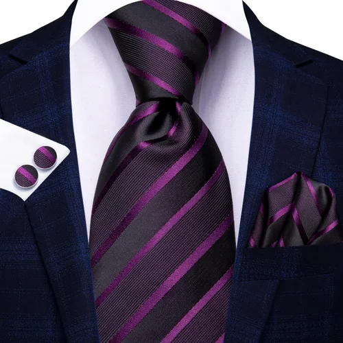 Vista 162 de Hi-Tie Corbatas de seda para hombre, diseño de cachemira a rayas, con bolsillo, gemelos cuadrados, conjunto formal de negocios