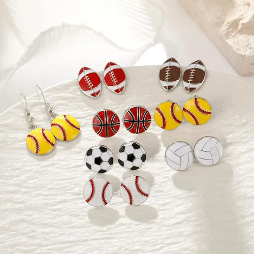 Vista 5 de RUOFFETA Aretes colgantes de pelota deportiva, aretes de fútbol, aretes de baloncesto, aretes de voleibol de béisbol, para mujer, regalo