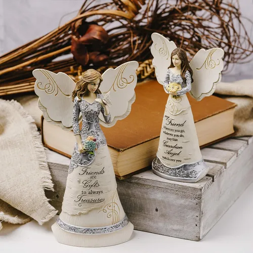 Vista 9 de Figura de ángel amigo de Elements de Pavilion, de 8 pulgadas, sosteniendo una mariposa, con inscripción "Los amigos son regalos para siempre