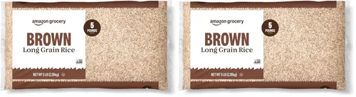 Vista 5 de Amazon Grocery, Arroz integral de grano largo, 5 libras (anteriormente Amazon Fresh, el empaque puede variar)
