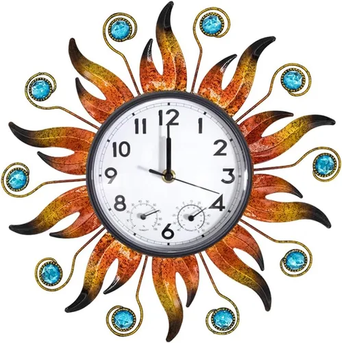 Vista 10 de Reloj de pared grande de 15 pulgadas, reloj de pared con termómetro y humedad, silencioso, sin tictac, impermeable, para patio, sala de estar, cocina