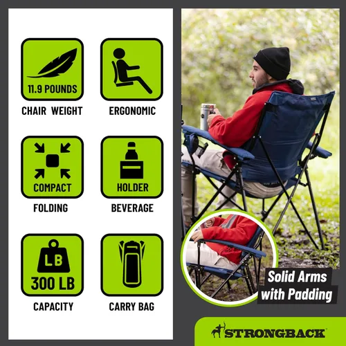 Vista 6 de STRONGBACK Elite silla plegable para campamento, césped, silla de descanso, asiento de campamento resistente para el aire libre con soporte lumbar