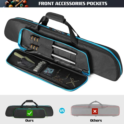 Vista 2 de GOBUROS Estuche para tacos de billar 2x2 con capacidad para 2 topes y 2 ejes, estuche suave para palos de billar con bolsillo frontal
