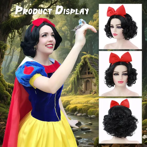 Vista 96 de Peluca de cosplay estilo Bob azul oscuro + horquilla de libélula + collar para fiesta, disfraz de Halloween, peluca de mujer