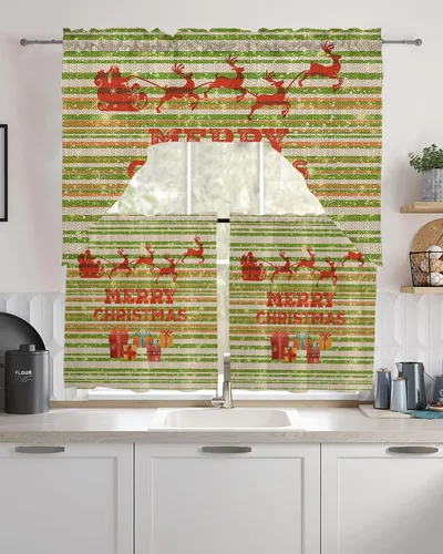 Vista 12 de Juego de cortinas de cocina con cenefa de Navidad de invierno, 3 piezas con bolsillo para barra, cortinas para dormitorio, sala de estar, baño
