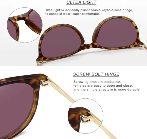Vista 2 de WOWSUN Polarized Sunglasses for Women Vintage Retro Round Mirrored Lens