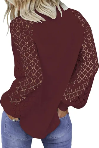 Vista 2 de MIHOLL - Suéter de encaje de manga larga para mujer, estilo casual, corte suelto