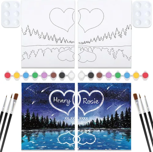 Vista 8 de Nuberlic Paquete de 2 Lienzos Predibujados de 8x10 pulgadas para Pintar para Adultos Kit de Pintar y Beber para Noche de Cita de Parejas Adultas