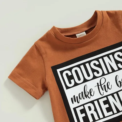 Vista 79 de Conjunto de traje de verano para bebé niño pequeño, manga corta, cuello redondo, letras impresas, lindo traje de verano, conjunto de 2 piezas