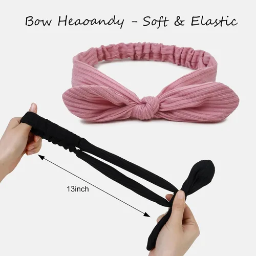 Vista 3 de Huachi Paquete de 8 diademas con lazo para el cabello de mujer, accesorios retro de moda para el cabello de conejo, diadema anudada para niñas