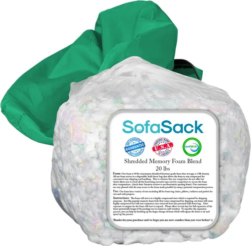 Vista 5 de Relleno de espuma triturada Sofa Sack: Relleno de espuma viscoelástica para puffs, camas de perro y almohadas, 20 libras, multicolor