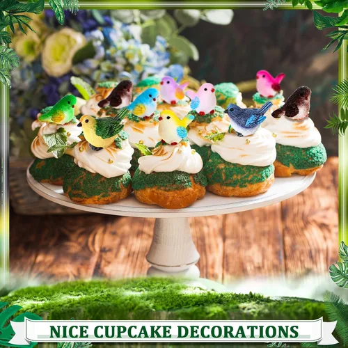 Vista 6 de Wenqik 50 piezas de mini figuras de pájaros de resina en miniatura, figuras de pájaros pequeños, animales realistas para terrario de hadas