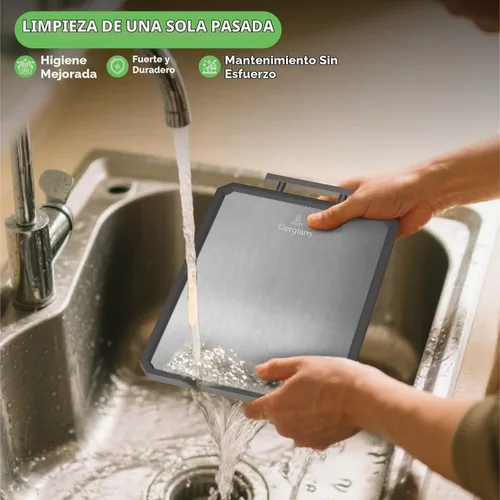 Vista 4 de Tabla de cortar de acero inoxidable, paja de trigo de doble cara y tabla de cortar de acero con guantes resistentes a cortes, tabla de cortar
