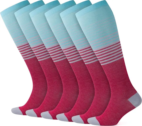 Vista 6 de GoWith 3 pares de calcetines de compresión unisex de 15-20 mmHg, de rayón hecho de bambú, transpirables, para hombres y mujeres Beige - 3 pares