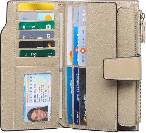 Vista 2 de SENDEFN - Cartera de cuero para mujer, portatarjetas con bloqueo RFID, monedero para mujer con cierre