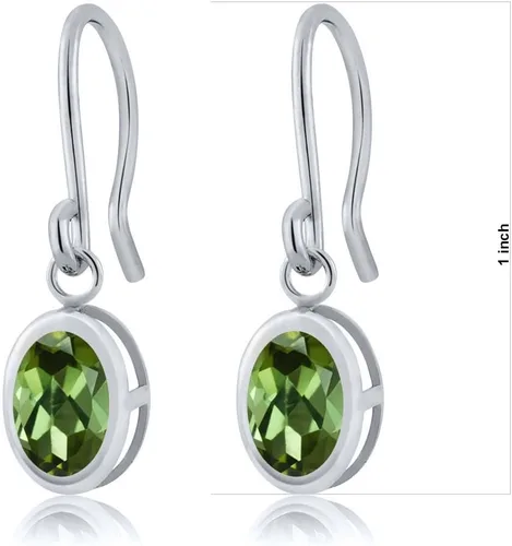 Vista 98 de Gem Stone King Aretes colgantes de plata de ley 925 de 0.276 x 0.197 in con piedra natal ovalada de alambre francés para mujer