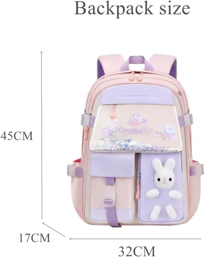 Vista 2 de EKUIZAI Kawaii Colorido Casual Niñas Mochila Escuela Primaria Mochila Dulce y Linda Mochila Infantil con Encanto, Púrpura-L