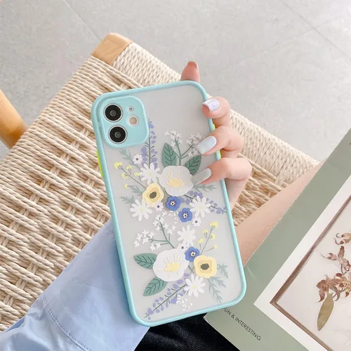 Vista 8 de Ownest Funda compatible con iPhone 11 para iPhone 11 con diseño de flores, transparente esmerilado, parte trasera de policarbonato floral, para Azul