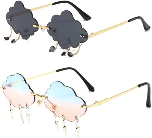 Vista 7 de ENTHYI Cloud Lightning - Lentes de sol para mujeres/hombres, sin marco, para fiesta, sin montura Negro