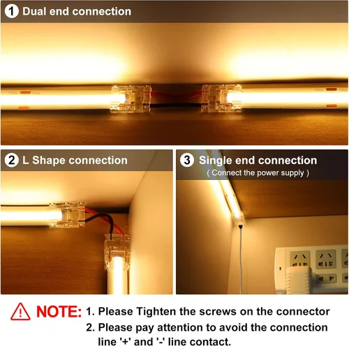 Vista 5 de LightingWill Conectores LED de 2 pines de 0.315 in, 10 unidades, conector de tira a cable, transparente, sin soldadura, conector de luz de cinta