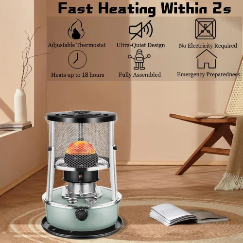 Vista 5 de Calentador y estufa de queroseno portátil 2 en 1, 9000 BTU, calentador de interior y exterior no eléctrico para camping, caza, cocina, hogar, garaje