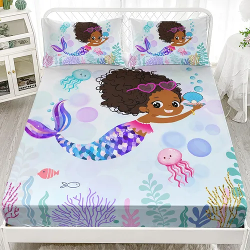 Vista 21 de AILONEN Axolotl - Juego de sábanas bajeras para niños, tamaño individual XL, color rosa y azul degradado kawaii, lindas sábanas de fresa salamandra