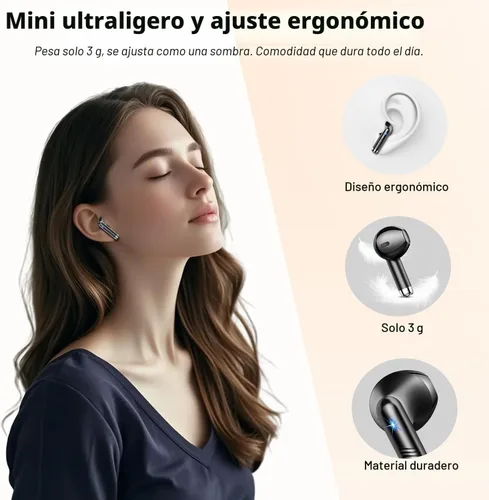 Vista 5 de Auriculares inalámbricos, auriculares Bluetooth V5.4 estéreo con graves con micrófonos ENC con cancelación de ruido, auriculares Bluetooth 56H