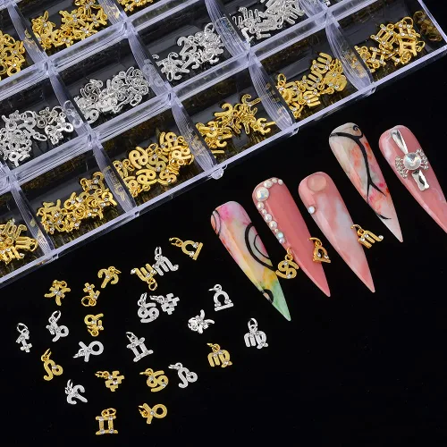 Vista 2 de Dijes colgantes para arte de uñas, diamantes de imitación, 240 piezas de dijes de uñas con constelación con herramienta de perforación de uñas