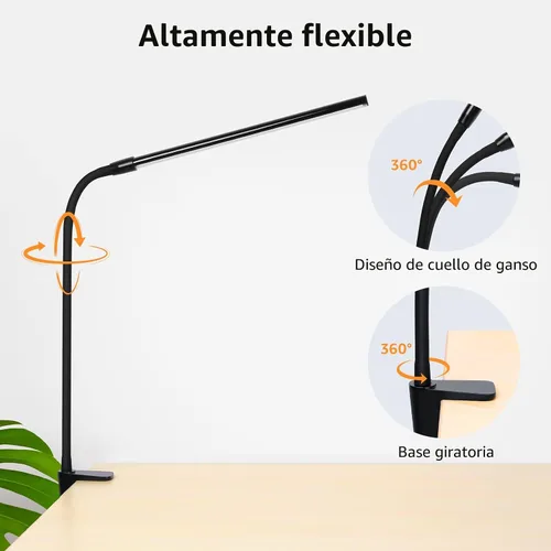 Vista 5 de Lepro Lámpara de Escritorio con Clip LED Luz de Lectura Regulable USB Pequeña Lámpara de Abrazadera con 3 Modos de Color 10 Niveles de Brillo, Luz