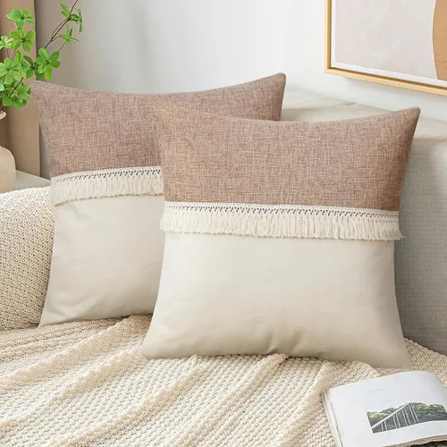 Vista 13 de JASEN Fundas de almohada negras de 12 x 20 pulgadas, fundas de almohada decorativas estilo bohemio lumbar para sofá o cama