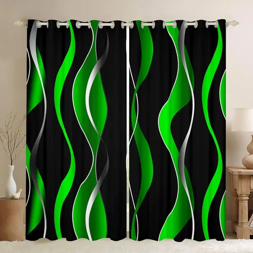Vista 7 de Feelyou Cortinas de videojuegos negro y gris para niños, dormitorio, música, audífonos, notas, cortinas de ventana, para niños, adolescentes