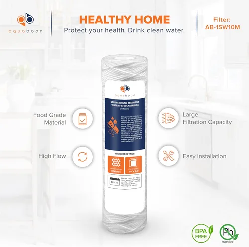 Vista 4 de Aquaboon Cartucho de filtro de agua para heridas de cuerda, filtro de agua de 10 micrones para toda la casa, 10 x 2.5 pulgadas, repuesto para filtro