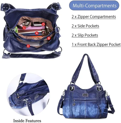 Vista 179 de Angel Barcelo - Bolsa de hombro amplia para mujer, diseño Hobo, cuero lavado