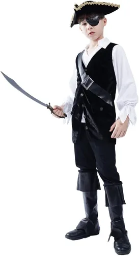 Vista 4 de DSplay Disfraz de pirata para niños, cosplay, ropa para niños, juego de rol, fiesta de Halloween para niños