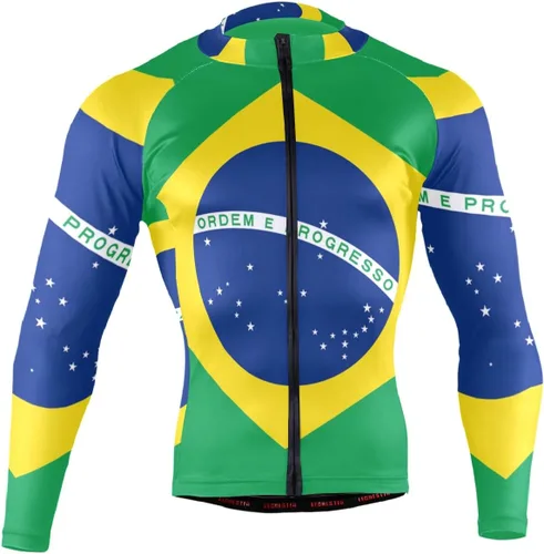 Vista 2 de Camiseta de ciclismo de manga larga para hombre con cremallera completa y 3 bolsillos traseros, Multi, S