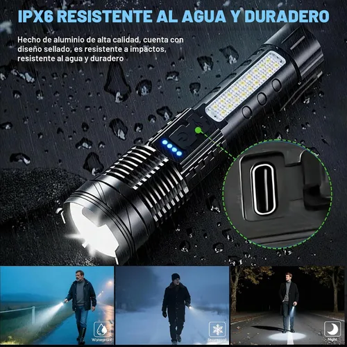 Vista 7 de Linternas Recargables de Alto Lumen, Linterna Recargable de 7 Modos, Linterna LED Súper Brillante con Luz Táctica Ajustable, Linterna de Mano