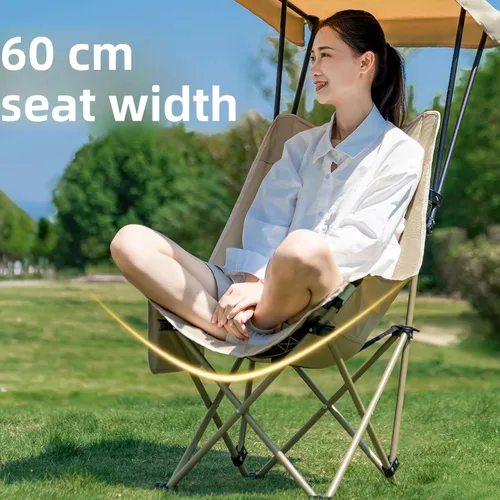 Vista 5 de Portable Camping Chair with Canopy, Beach Chair with Shade, Robust High Carbon Steel Oxford Canopy, Side Pocket Design for Fishing Camp All Outdoor