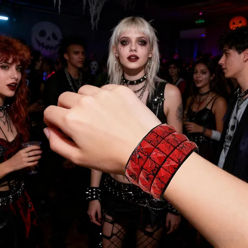 Vista 7 de Pulsera de cuero con remaches de pirámide de 3 hileras, pulsera de joyería punk de cuero