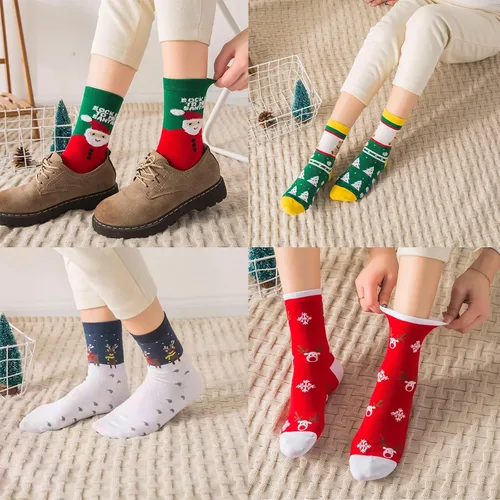 Vista 7 de 14 pares de calcetines de Navidad para mujer, calcetines de patrones coloridos novedosos, calcetines de algodón de Navidad para niñas, regalos
