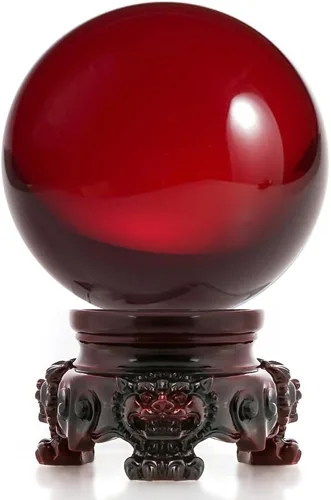 Vista 8 de Amlong Crystal - Bola de cristal ámbar de 3 pulgadas (80 mm) con base de resina de león arcoíris y caja de regalo para bola decorativa, fotografía