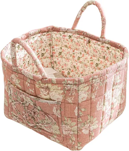 Vista 21 de vctops Cesta de almacenamiento acolchada de algodón bohemio para organizar, cesta organizadora de regalo con asas, contenedores de almacenamiento