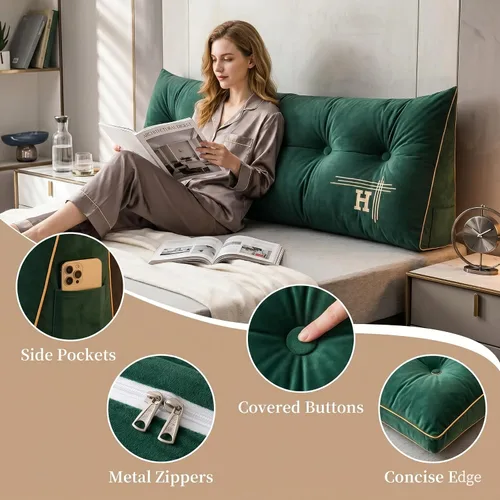 Vista 2 de Almohada de cabecero para dormitorio tamaño individual, almohada de refuerzo para cabecero, almohada de cuña para el cuerpo, almohada trasera